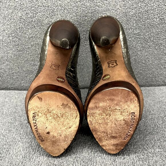 BCBG Maxazria Heels womens 5.5B Snake‎ Skin Metalic Peep Toe Pumps 4" - Picture 13 of 14